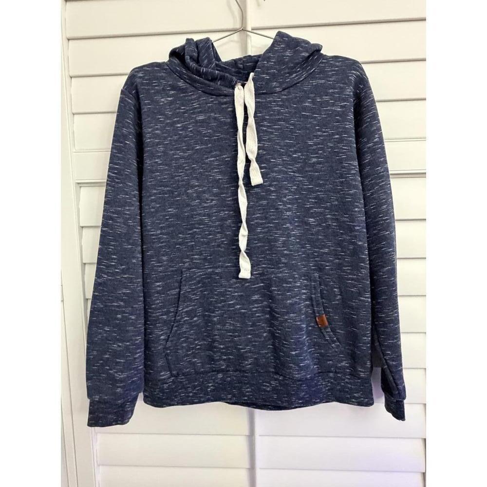 Doublju heather blue hoodie with front pocket and drawstring hood size Large